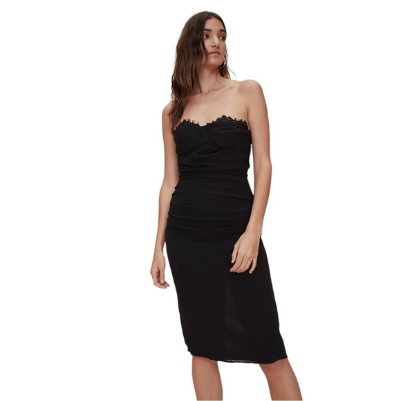 LPA REVOLVE Shirred Bustier Body Con Dress in Black Women's Small